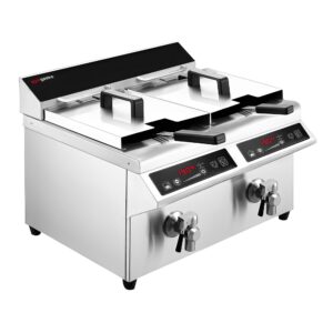 Induction double deep fryer - 8+8 litres - 7 kW - drain tap